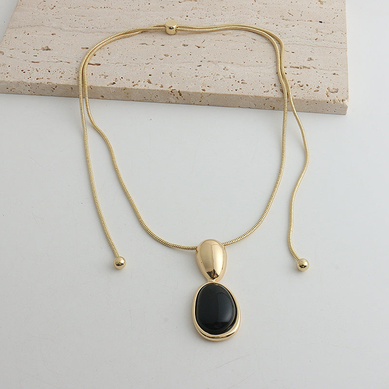 New Chinese Style Accessories Irregular Stitching Black Onyx Necklace Women