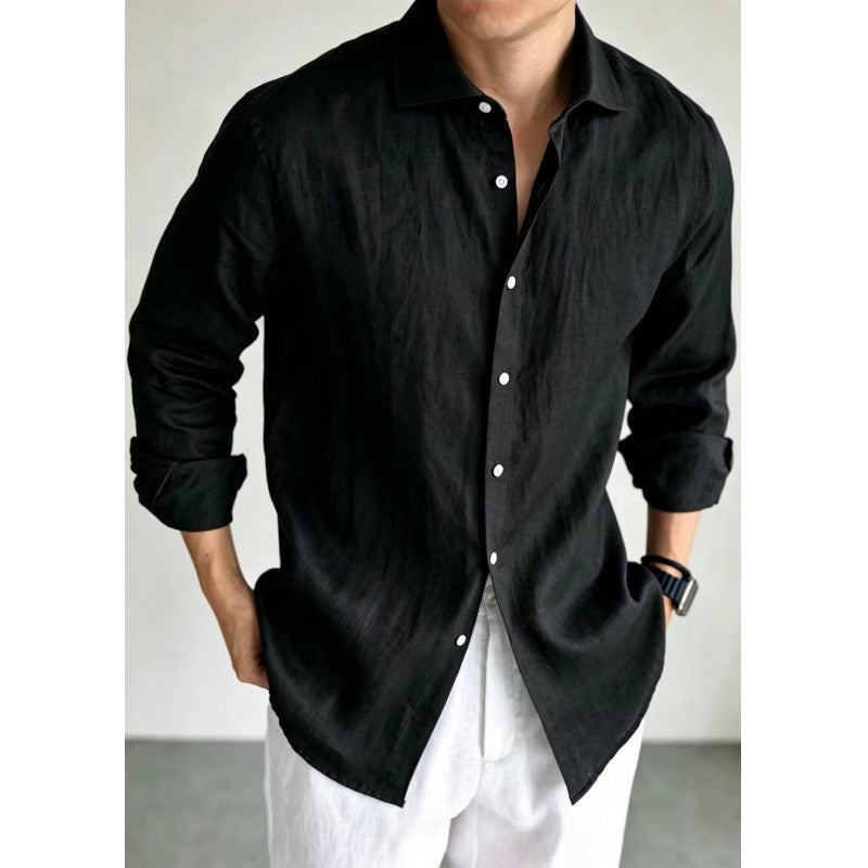 Mens Navy Blue Linen Fashionable Casual Shirt