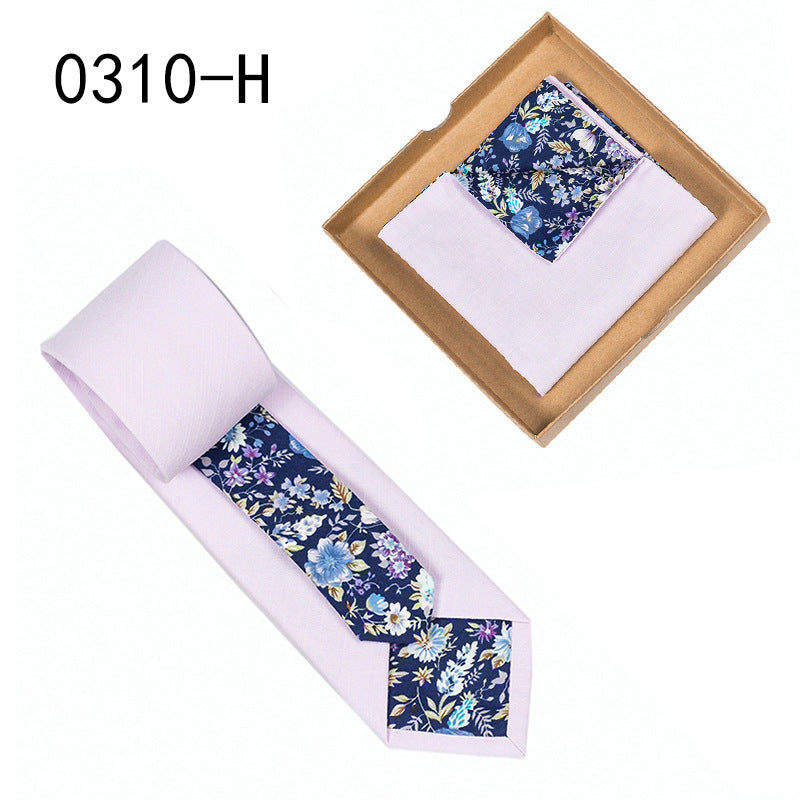 Men's Tie Floral Print Pocket Square Cotton Tie