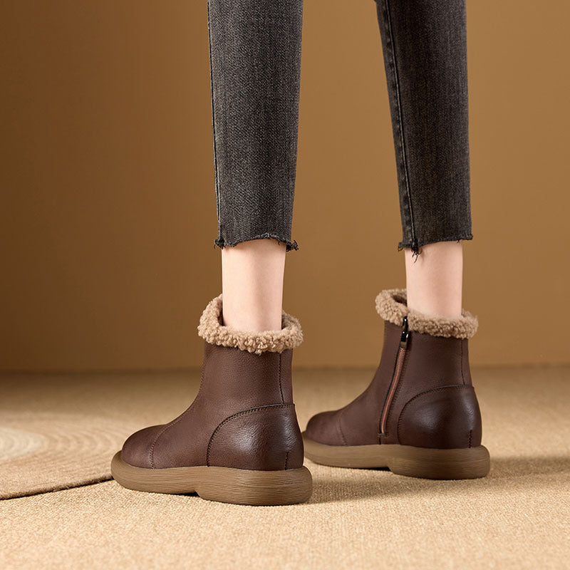 Women's Plush-Lined Round-Toe Side-Zip Ankle Boots