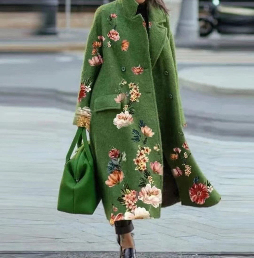 Women's Color Matching Plaid Long-sleeved Coat