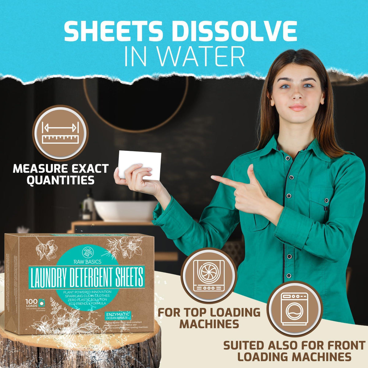 Laundry Sheets Ocean Breeze 100 Loads   Zero Waste Plastic Free Natural Soap