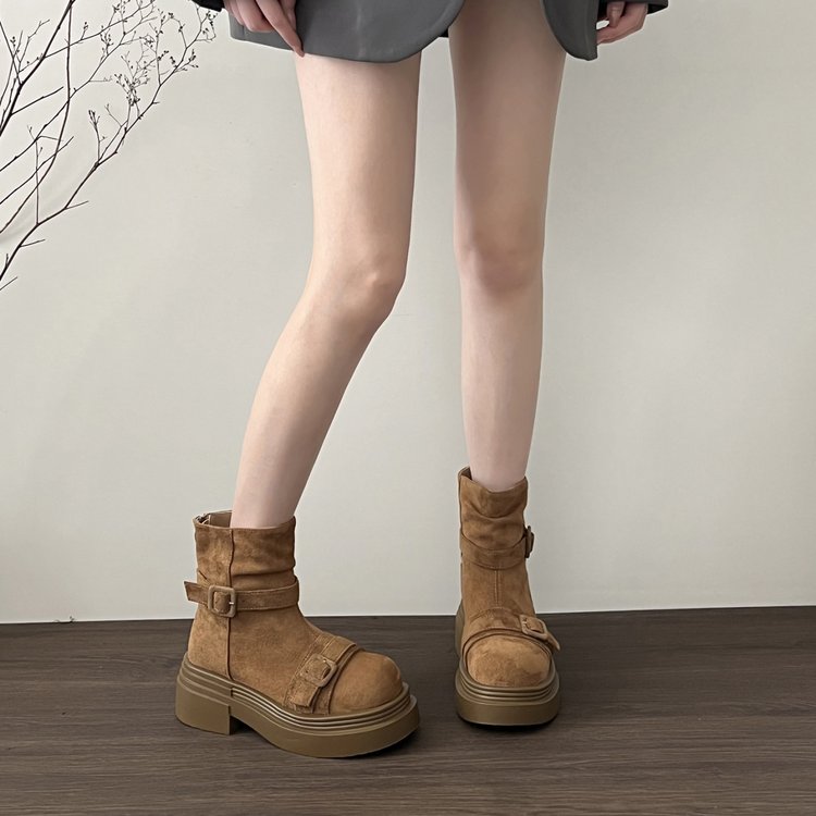 Women's Platform Heightening British Style Martin Boots, 2026 New Arrival, Trending Vintage Western Cowboy Pants Shaft Low-Cut Ankle Boots