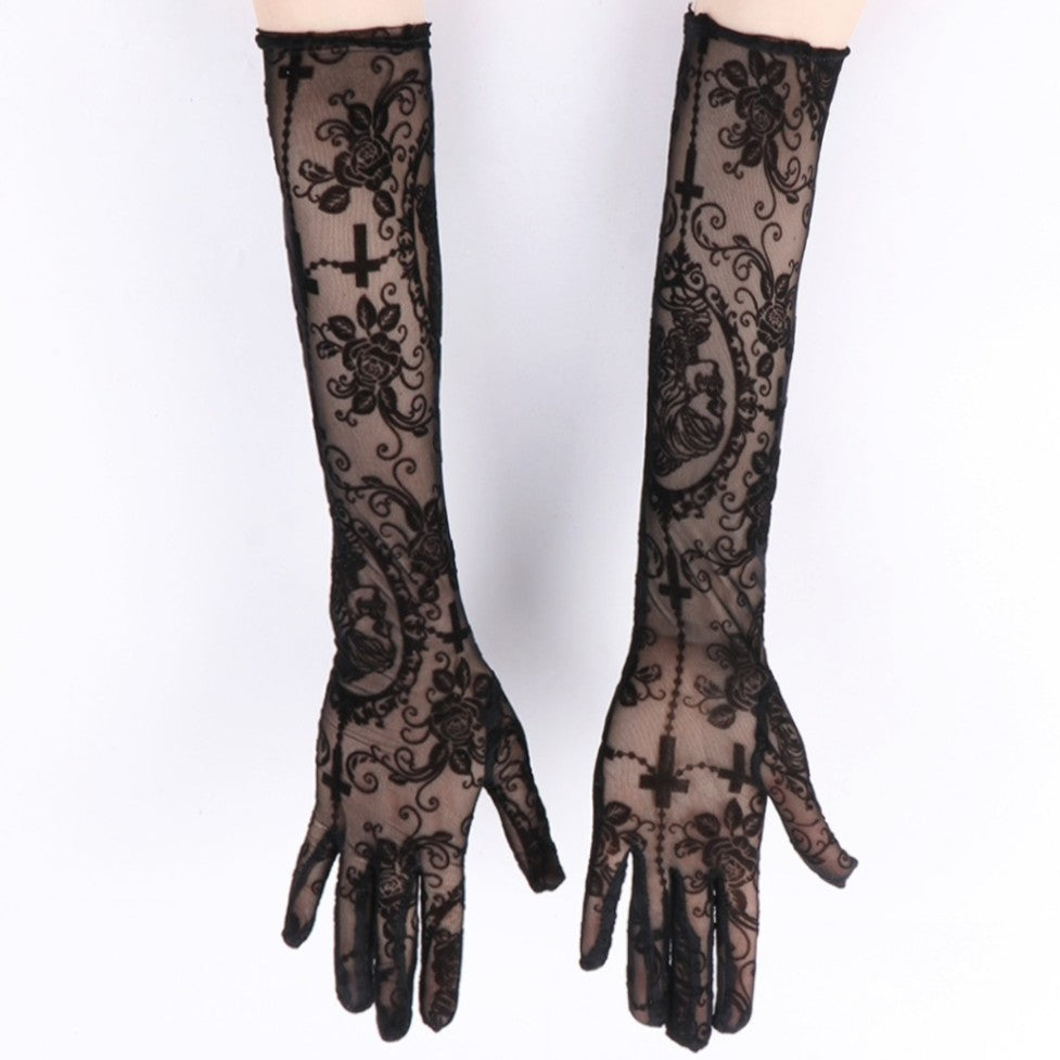 Sexy Lace Long Gloves Dark Skull Halloween Costume Accessories