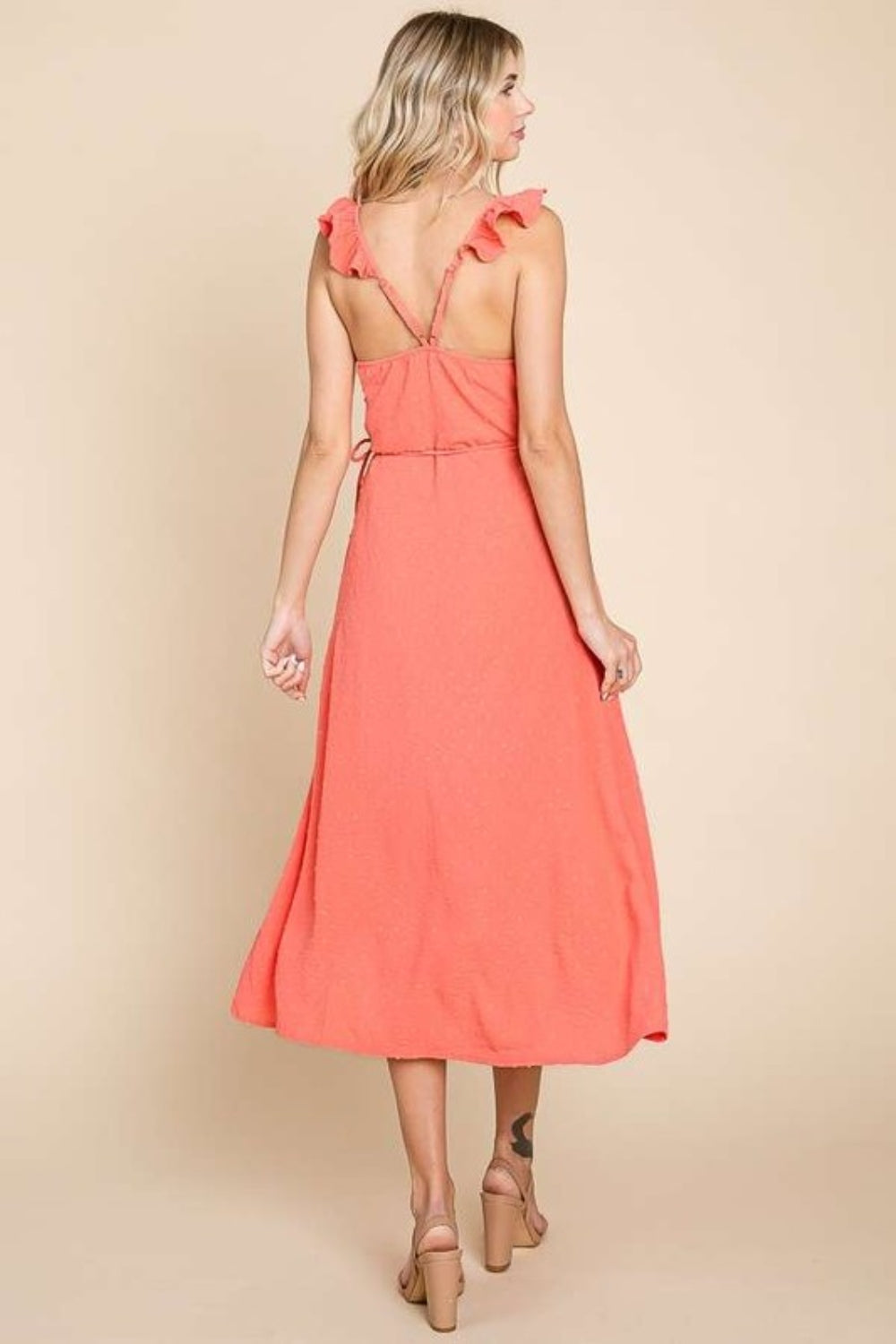 Ruffle Detail Surplice Wrap Slip Dress For Women – Elegant Ruffle Wrap Dress, Feminine Surplice Dress, Chic Wrap Dress, Romantic Ruffle Detail Dress, Effortless Evening Dress, Flattering Slip Dress