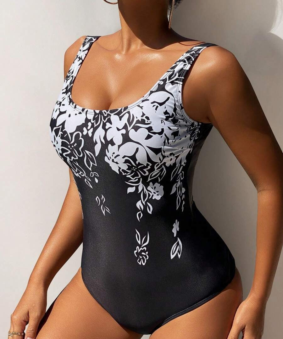 Plus Size One Piece Swimsuit Floral Print Women's Bikini Swimwear