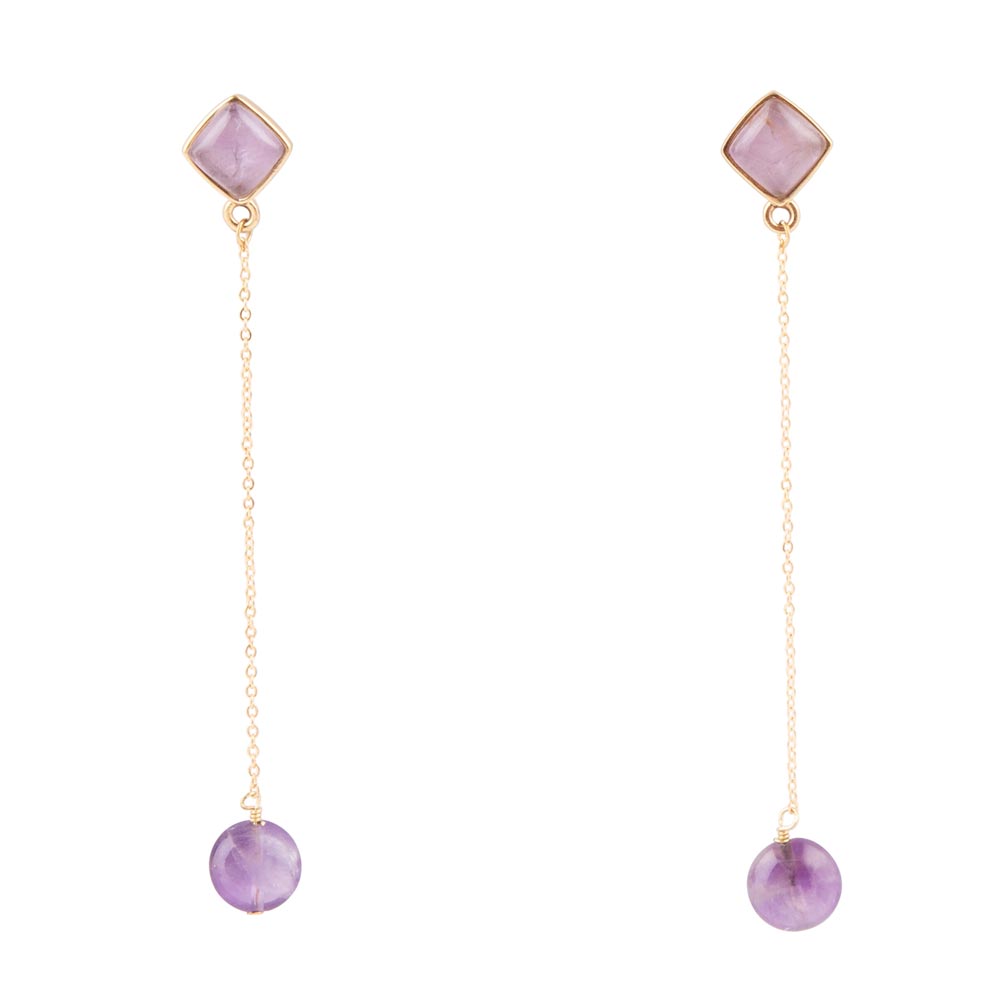 Gefesselte lila Amethyst- und goldene Bronze-Ohrringe