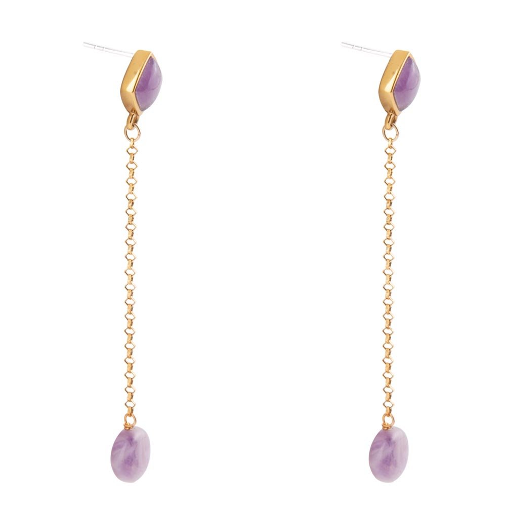Gefesselte lila Amethyst- und goldene Bronze-Ohrringe