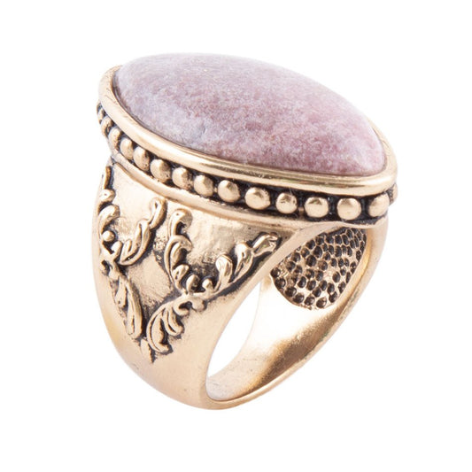 Champion Cocktailring aus pinkfarbenem Rhodonit mit Goldfassung