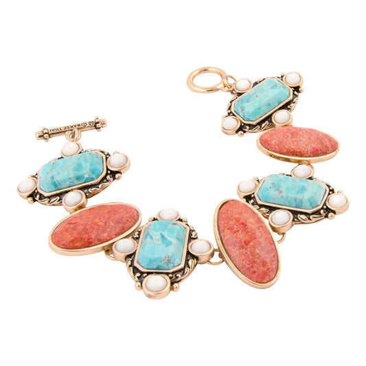 Bracelet avec maillons dorés, turquoise bleu Champs et corail orange