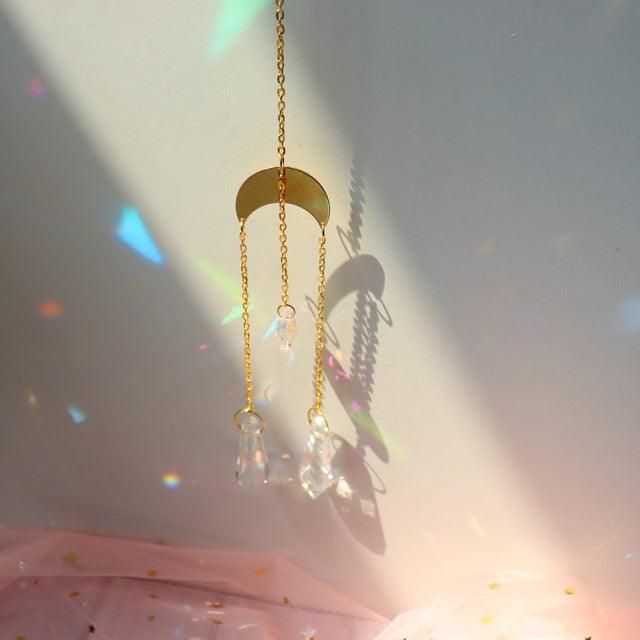 Chandelier Crystal Wind Chime Pendant Metallic Hoop Moon Rainbow Maker Sun Hanging Drop Crystal For Window Curtains Home Decor Gifts Photography Prop