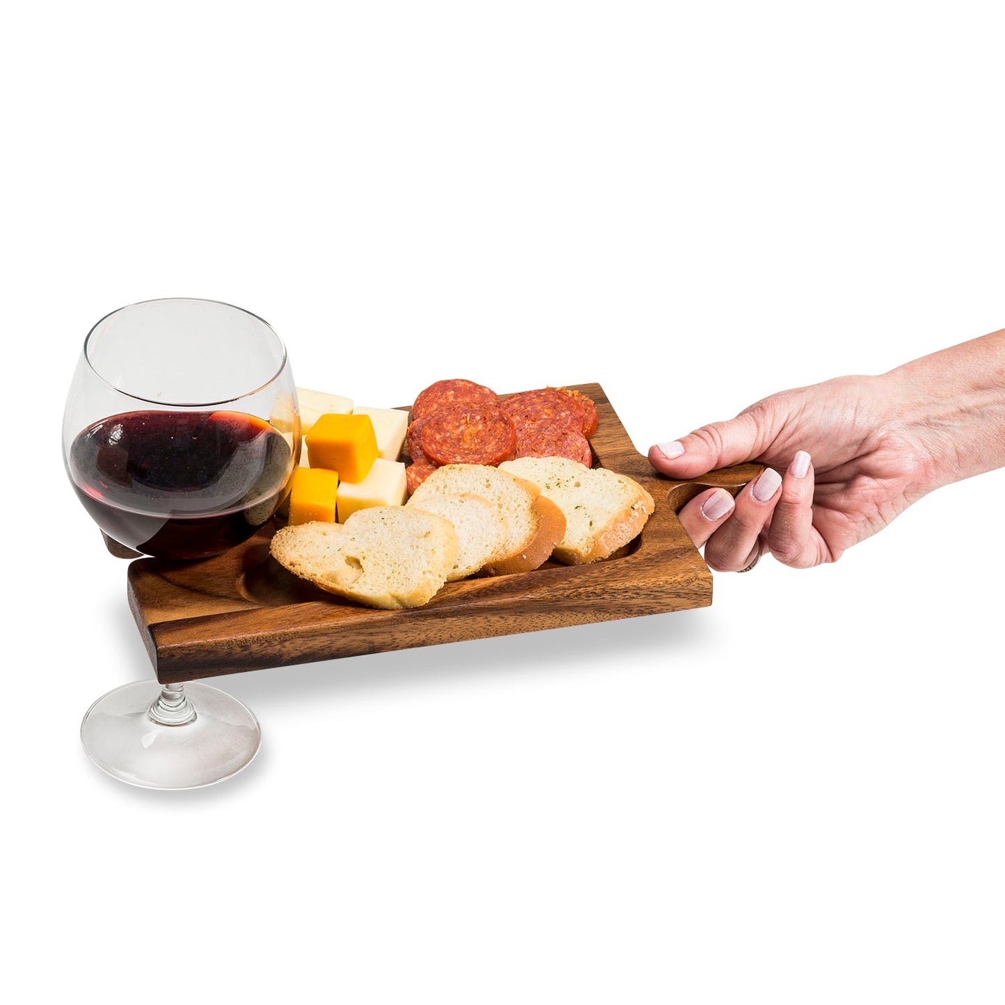 Planche de service modulaire avec porte-verres à vin et charcuterie, emboîtable façon puzzle