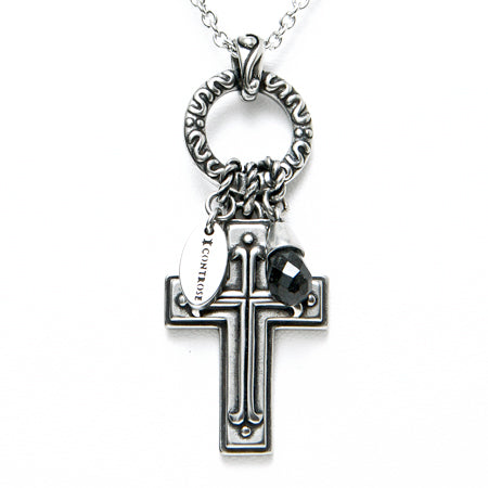 Collier Croix Enchantée Pendentif Argent avec Perle Noire