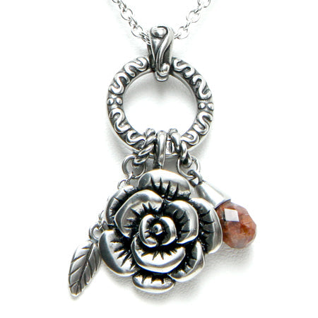 Pendentif Collier Rose Enchantée en Argent Breloque Fleur Cadeau