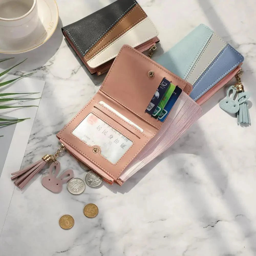 Charming Hit Color Short Tassels Wallets,Bags Zipper PU Leather, Card Holder, Pendant Coin Purse, Card Cash Clutch For Women And Girls