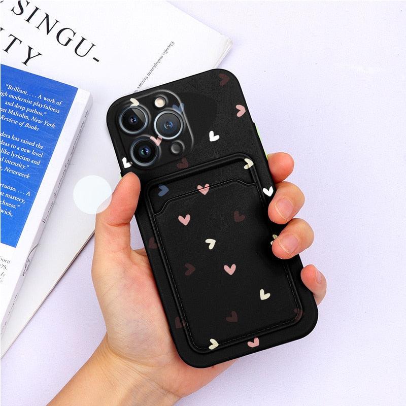 Charming Silicone Soft Anti-Scratch Cases For iPhone 13 Pro Max Case Silicone Wallet Card Holder Cover For iPhone 13 Mini 13ProMax 13Pro Flower Butterfly Beautiful Design Card Holder iPhone Case