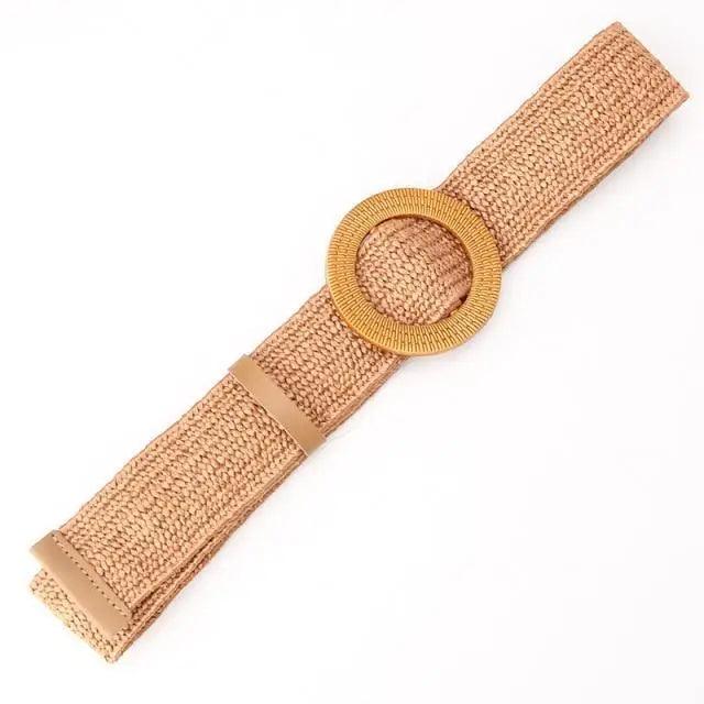 Charming Women Waist Belt Classic Round Wooden Buckle Casual Design Dress Women Buckle Waist Dress Band