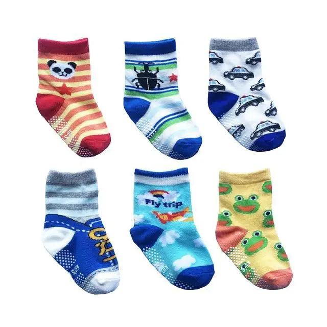 Children Cotton  6 Pairs/Set Anti-slip Socks For Boys Girl Rubber Kid Floor Sock With Grips For 0 To 6 Years Kids