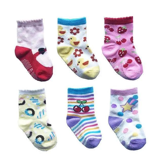 Children Cotton  6 Pairs/Set Anti-slip Socks For Boys Girl Rubber Kid Floor Sock With Grips For 0 To 6 Years Kids