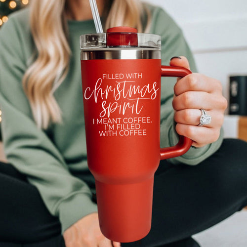 Gobelet isotherme de Noël de 1,2 L avec anse, couvercle et paille - Tasse à café