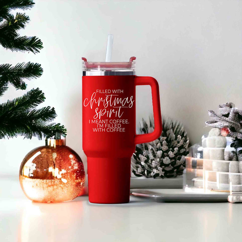 Gobelet isotherme de Noël de 1,2 L avec anse, couvercle et paille - Tasse à café