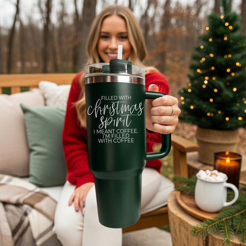 Gobelet isotherme de Noël de 1,2 L avec anse, couvercle et paille - Tasse à café