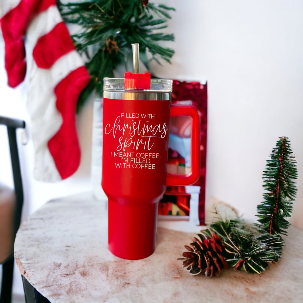 Gobelet isotherme de Noël de 1,2 L avec anse, couvercle et paille - Tasse à café
