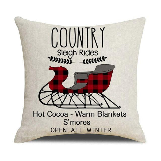 Christmas Decoration Cushion Cover  Decorative Throw Pillow Cover Christmas Decor Xmas Winter Decorations Holiday Pillows Cushion Case Candle Pine Tree Deer Sleigh Printed Pillow Cover Xmas 45X45CM
