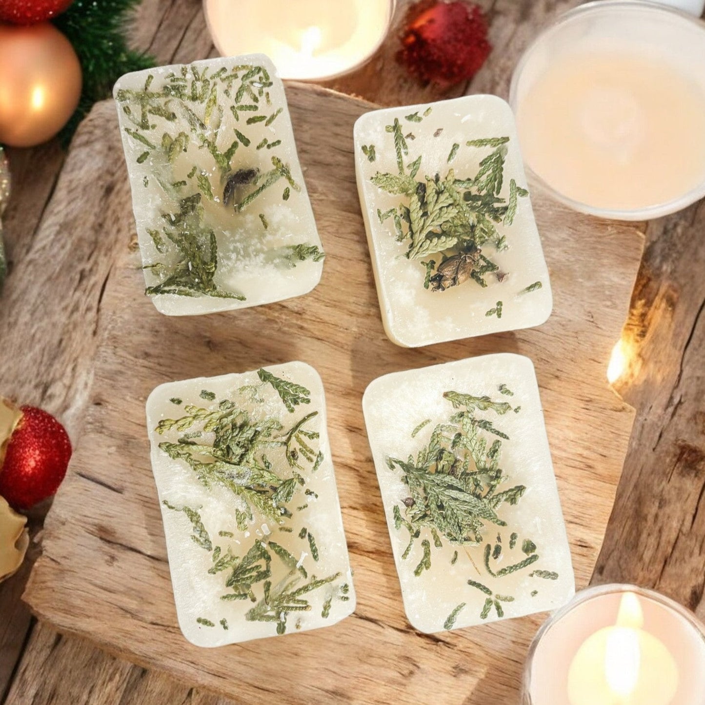 Galets de Cire XL Sapin de Noël 4 Cubes Parfum Doux de Cèdre Frais et de Pin pour les Fêtes