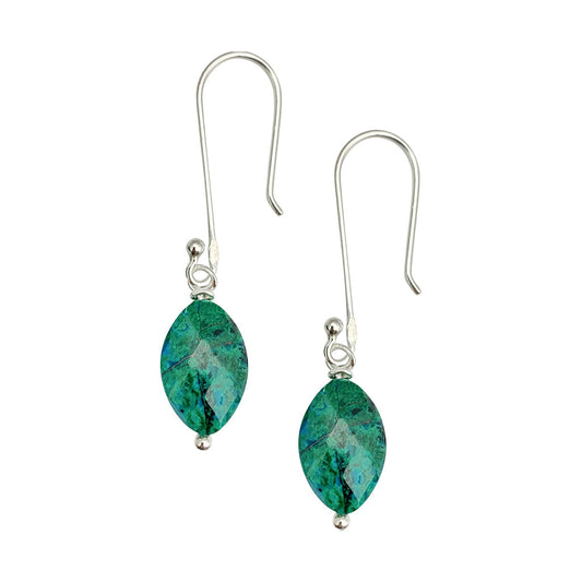Chrysocolla Drop Earrings - Peruvian Emerald Green Gemstones Sterling Silver