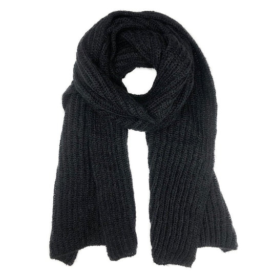 Chunky Black Alpaca Scarf Oversized Unisex Knit Warm Winter Wrap Long Soft Luxury Layering