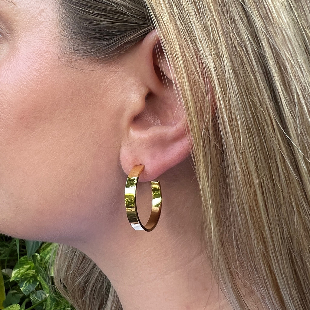 Chunky Gold Plated Recycled Bombshell Hoop Earrings Sustainable Handcrafted