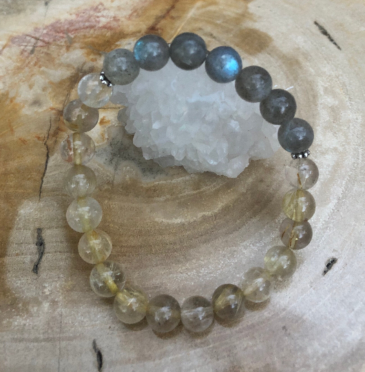 Citrine Blue Flash Labradorite Stretch Gemstone Bracelet