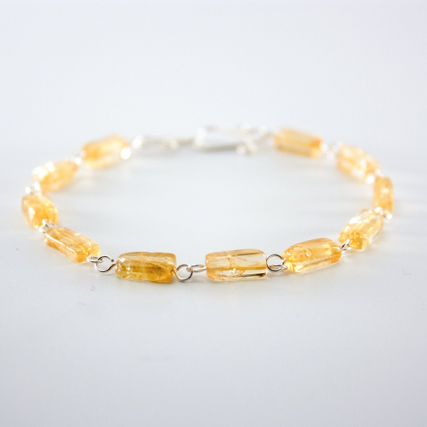 Citrin-Armband aus Sterlingsilber, Naturstein, handgefertigt