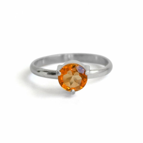 Bague en argent sterling citrine, taille ronde, pierre de naissance de novembre