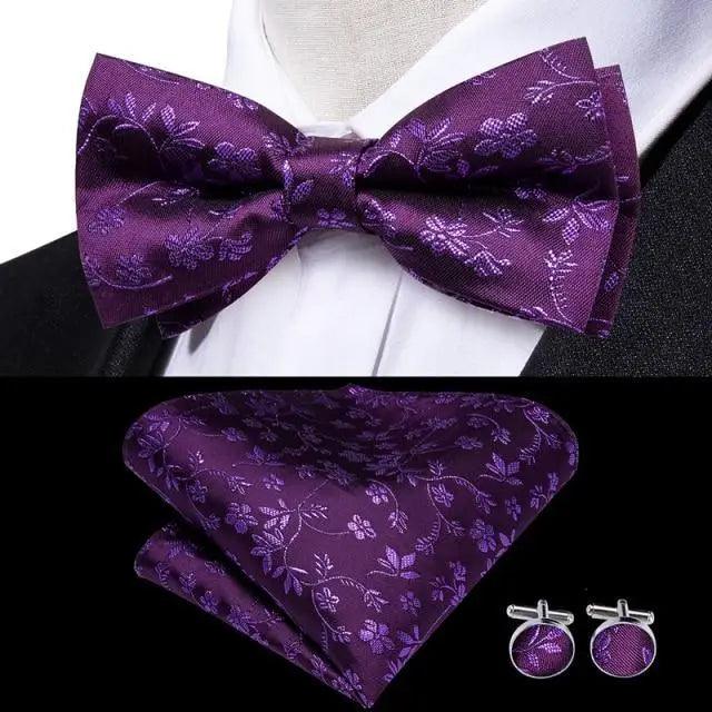Classic Green Bow Ties Men Silk Butterfly Tie  With Pocket Square And Cufflinks Set For Men Elegant Design Wedding Party Bowties Solid Color Gentleman Bow Tie And Pocket Square Cufflink Set