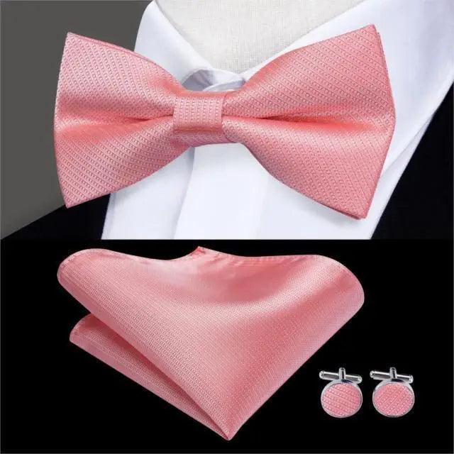 Classic Green Bow Ties Men Silk Butterfly Tie  With Pocket Square And Cufflinks Set For Men Elegant Design Wedding Party Bowties Solid Color Gentleman Bow Tie And Pocket Square Cufflink Set