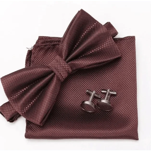 Classic Men Bowtie  Cufflinks Set Casual Men's Fashionable Style Solid Color Bowties Elegant Accessories