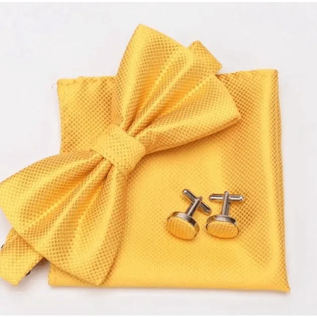 Classic Men Bowtie  Cufflinks Set Casual Men's Fashionable Style Solid Color Bowties Elegant Accessories