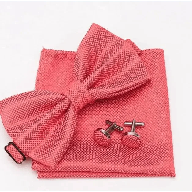 Classic Men Bowtie  Cufflinks Set Casual Men's Fashionable Style Solid Color Bowties Elegant Accessories