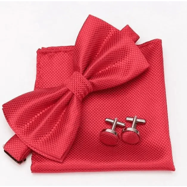 Classic Men Bowtie  Cufflinks Set Casual Men's Fashionable Style Solid Color Bowties Elegant Accessories