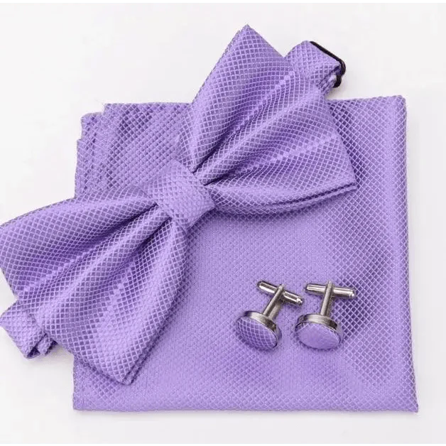 Classic Men Bowtie  Cufflinks Set Casual Men's Fashionable Style Solid Color Bowties Elegant Accessories