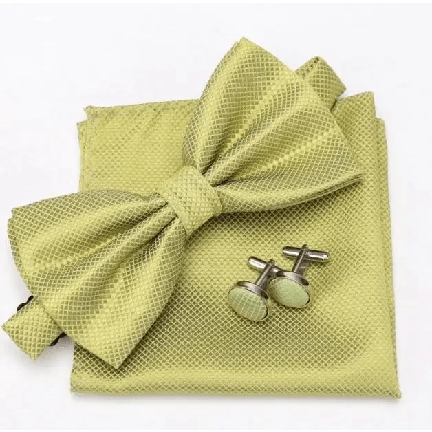 Classic Men Bowtie  Cufflinks Set Casual Men's Fashionable Style Solid Color Bowties Elegant Accessories