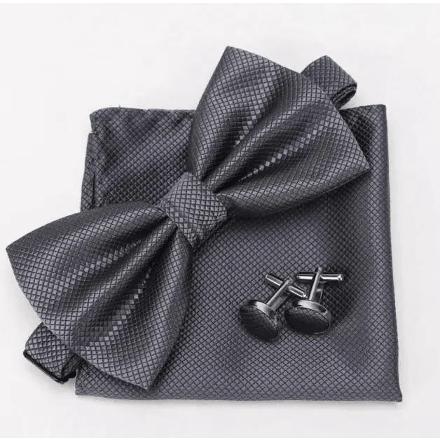 Classic Men Bowtie  Cufflinks Set Casual Men's Fashionable Style Solid Color Bowties Elegant Accessories