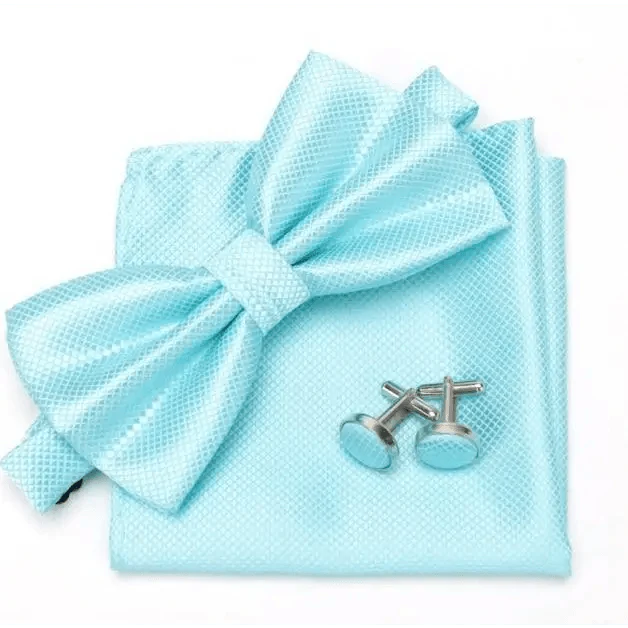 Classic Men Bowtie  Cufflinks Set Casual Men's Fashionable Style Solid Color Bowties Elegant Accessories