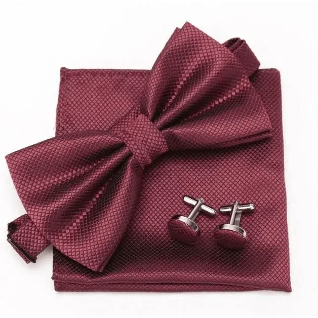 Classic Men Bowtie  Cufflinks Set Casual Men's Fashionable Style Solid Color Bowties Elegant Accessories