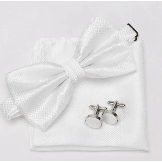 Classic Men Bowtie  Cufflinks Set Casual Men's Fashionable Style Solid Color Bowties Elegant Accessories
