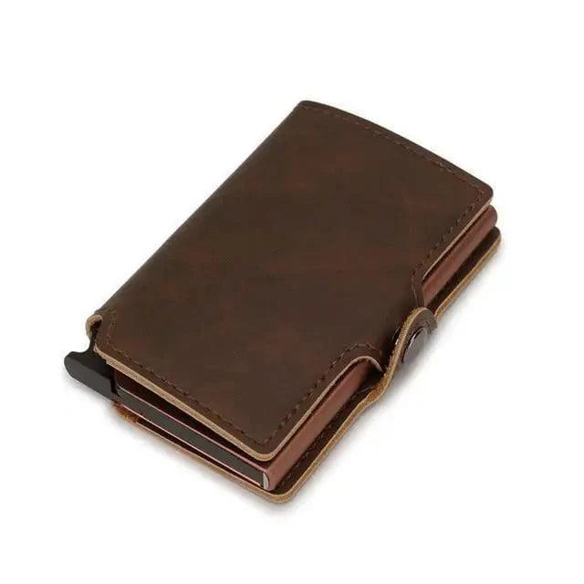 Classic Multifunction Automatic Aluminum Alloy Leather Credit Card Holder Retro New Pop-Up Card Ejector Business Wallets For Men