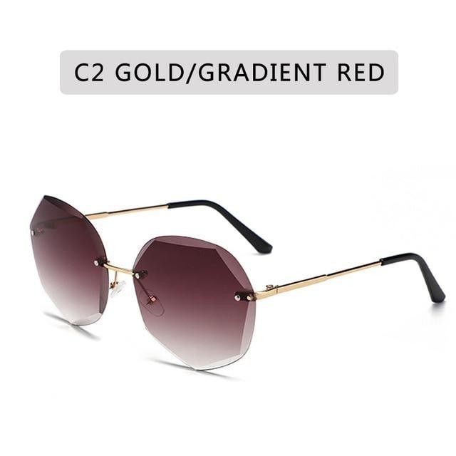 Classic Rimless Sunglasses Women Metal Frame Diamond Cutting Lens Sunglasses For Women New Fashion Black Color New Retro Sun Glasses For Women New Summer Style Sun glasses For Female Famous Style Frames
