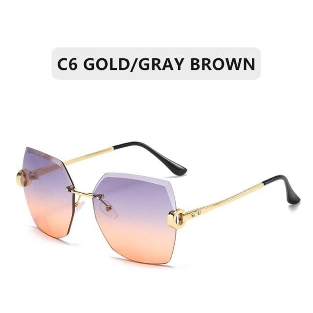 Classic Rimless Sunglasses Women Metal Frame Diamond Cutting Lens Sunglasses For Women New Fashion Black Color New Retro Sun Glasses For Women New Summer Style Sun glasses For Female Famous Style Frames